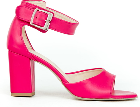 Różowe sandały Zapato na średnim obcasie ze skóry