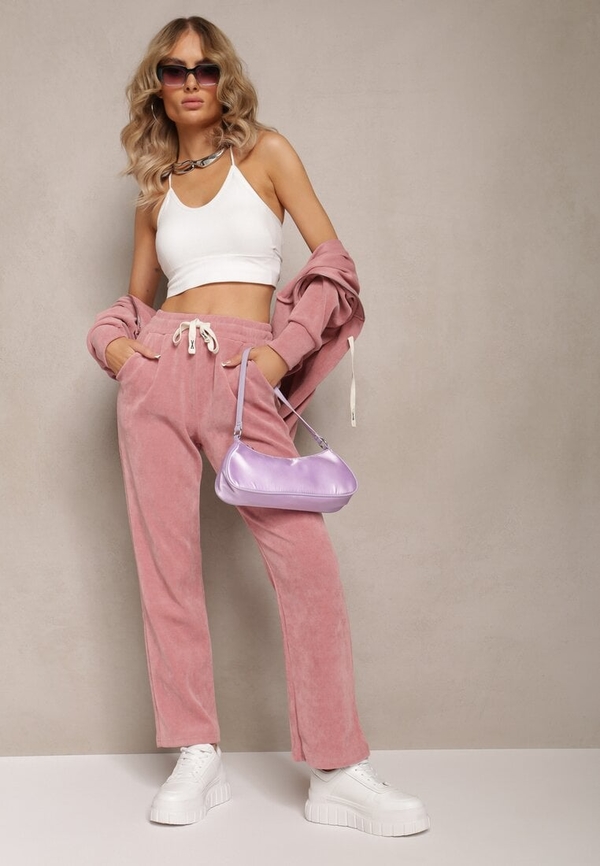 Różowe spodnie Renee w stylu casual z bawełny