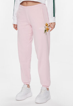 Różowe spodnie sportowe Guess w sportowym stylu