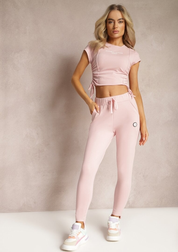 Różowe spodnie sportowe Renee w stylu casual z dresówki