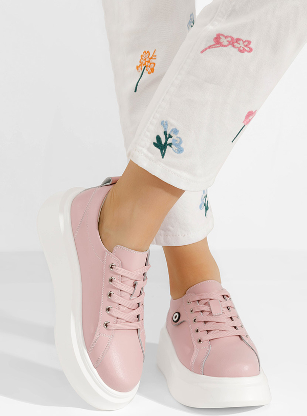 Różowe trampki Zapatos w młodzieżowym stylu sznurowane