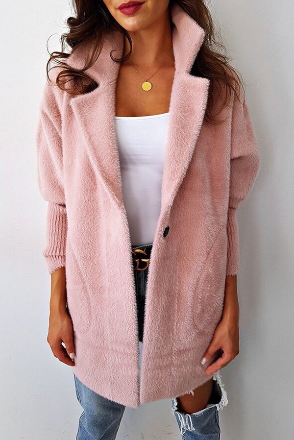 Różowy płaszcz IVET w stylu casual z tkaniny