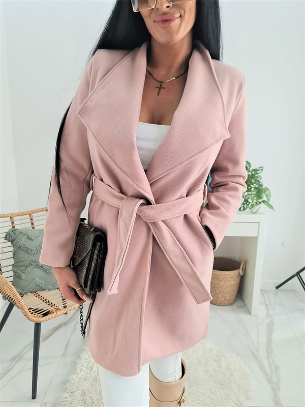 Różowy płaszcz Moda Italia w stylu casual taliowana