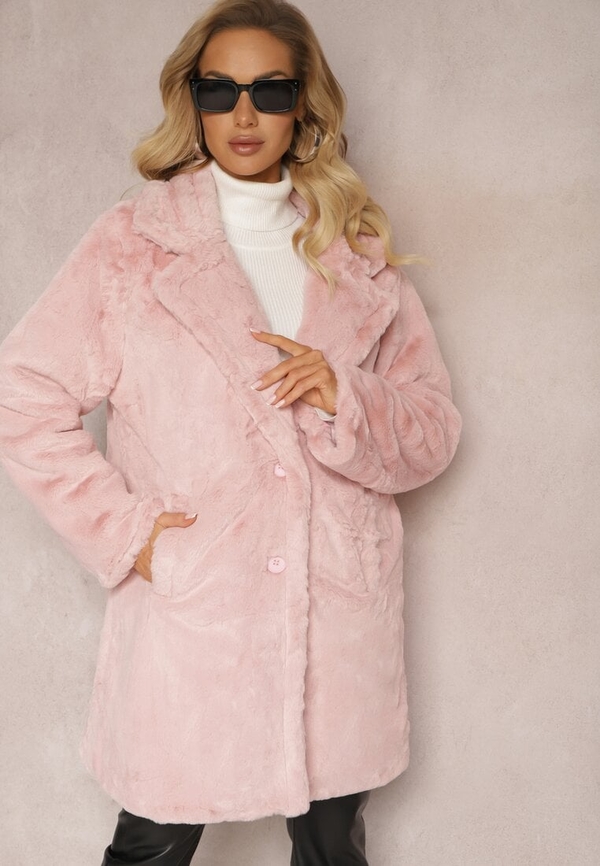Różowy płaszcz Renee w stylu casual bez kaptura