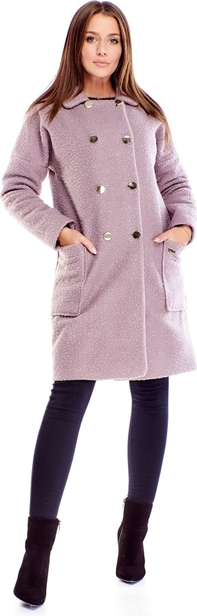 Różowy płaszcz TAGLESS w stylu casual z wełny