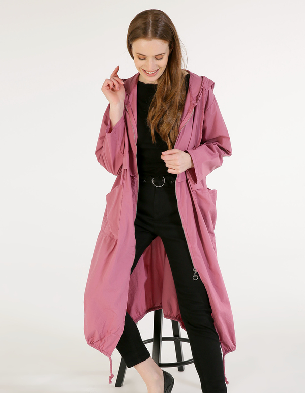 Różowy płaszcz Unisono z bawełny w stylu casual