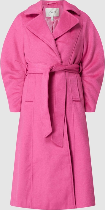 Różowy płaszcz YAS taliowana bez kaptura w stylu casual