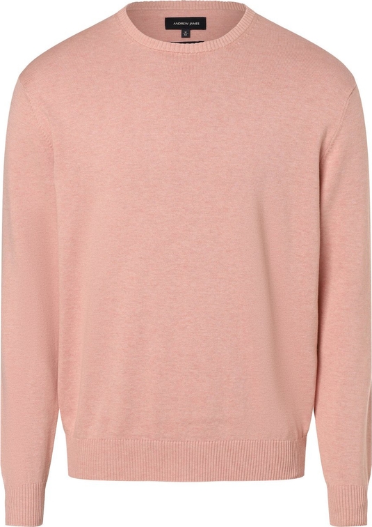 Różowy sweter Andrew James z bawełny z okrągłym dekoltem