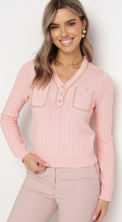Różowy sweter born2be w stylu retro