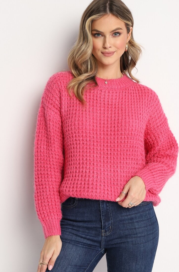 Różowy sweter born2be z dzianiny w stylu casual