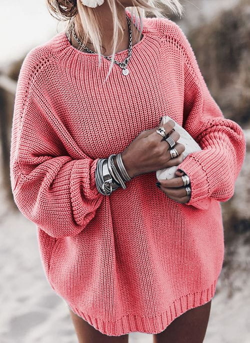 Różowy sweter Cikelly w stylu casual