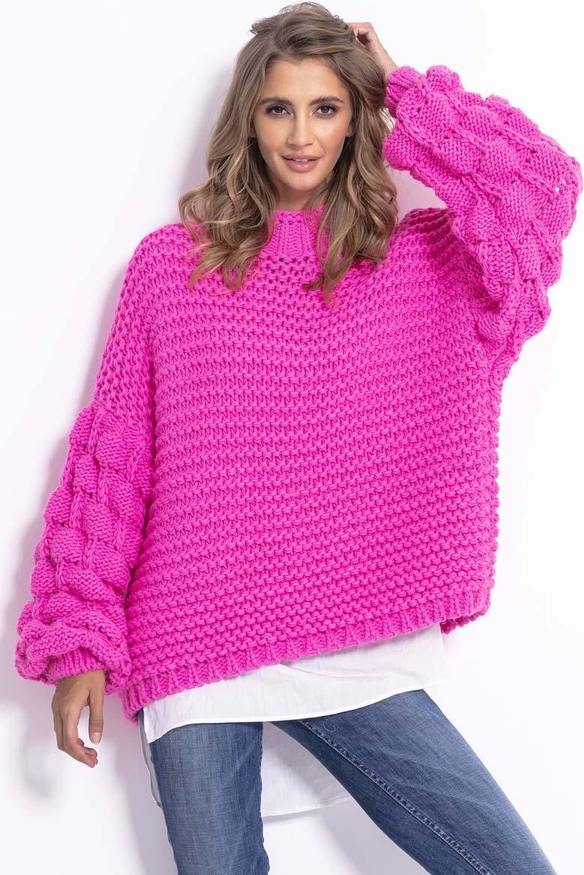 Różowy sweter Coco Style z wełny w stylu casual