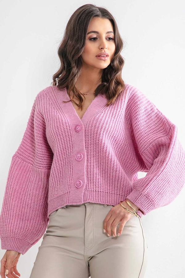 Różowy sweter Fobya w stylu casual z wełny