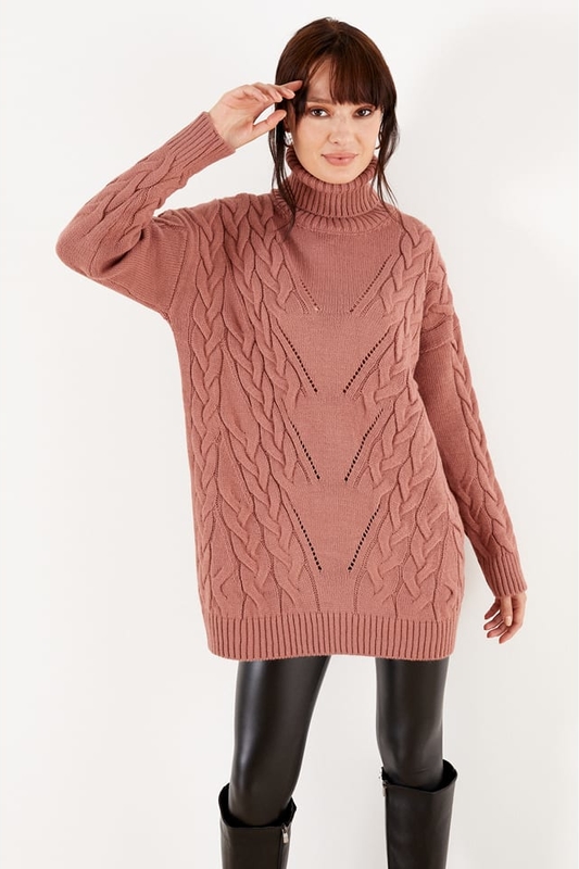 Różowy sweter La Angels z wełny w stylu casual
