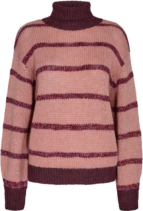Różowy sweter Numph z wełny w stylu casual
