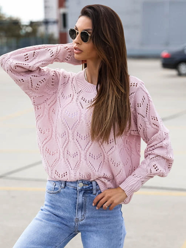 Różowy sweter Perfe.pl z wełny w stylu casual