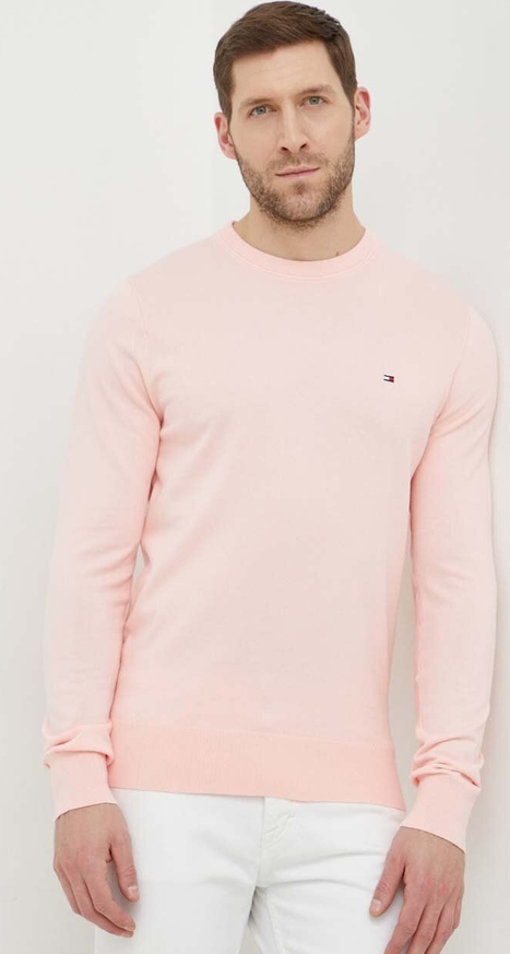 Różowy sweter Tommy Hilfiger z bawełny z okrągłym dekoltem