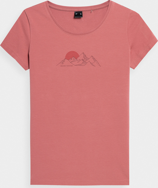 Różowy t-shirt 4F w młodzieżowym stylu z okrągłym dekoltem