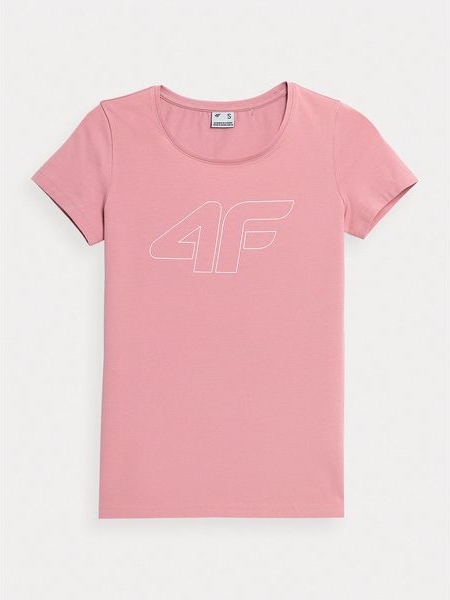 Różowy t-shirt 4F z bawełny z krótkim rękawem