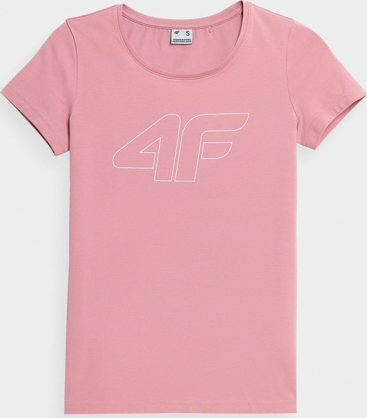Różowy t-shirt 4F z krótkim rękawem z okrągłym dekoltem z bawełny