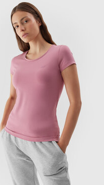 Różowy t-shirt 4F z okrągłym dekoltem w sportowym stylu
