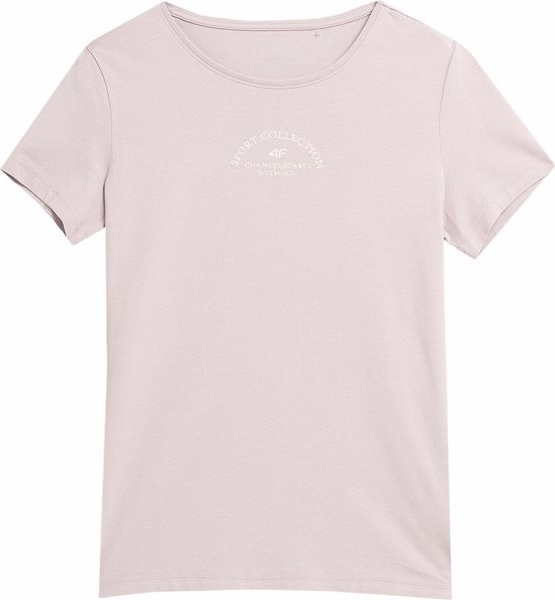 Różowy t-shirt 4F z okrągłym dekoltem z bawełny w sportowym stylu