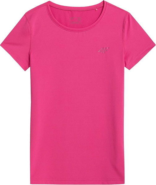 Różowy t-shirt 4F z tkaniny z krótkim rękawem w sportowym stylu