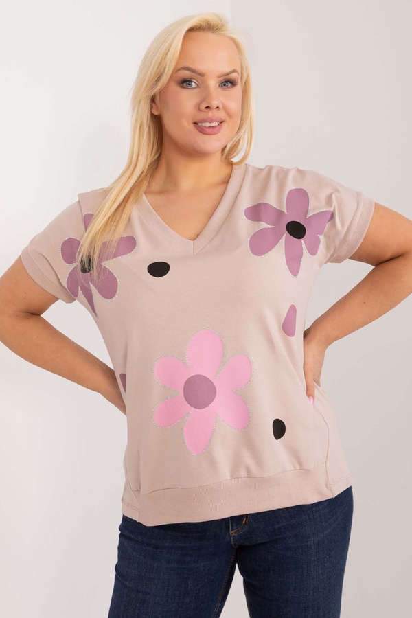 Różowy t-shirt 5.10.15 w stylu casual z krótkim rękawem z okrągłym dekoltem