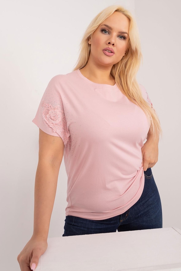 Różowy t-shirt 5.10.15 z okrągłym dekoltem z krótkim rękawem w stylu casual