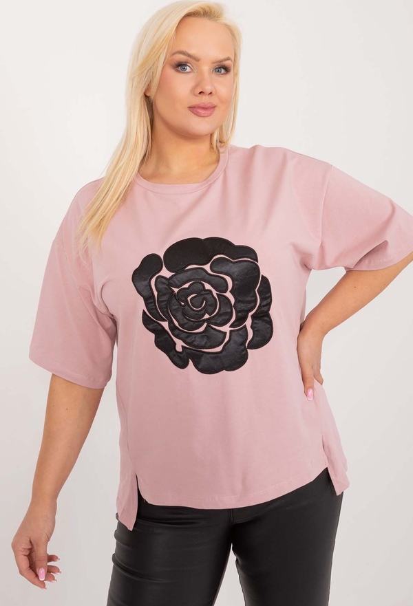 Różowy t-shirt 5.10.15 z okrągłym dekoltem z nadrukiem z krótkim rękawem