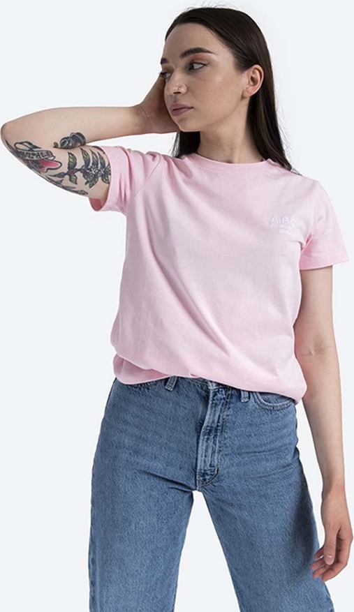 Różowy t-shirt A.P.C. z bawełny z okrągłym dekoltem