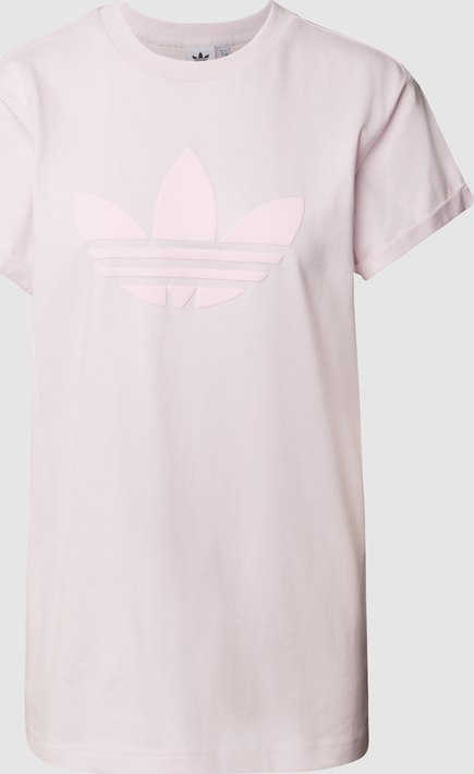 Różowy t-shirt Adidas Originals w sportowym stylu z okrągłym dekoltem z bawełny