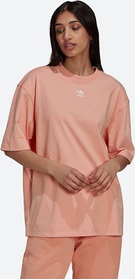 Różowy t-shirt Adidas Originals w sportowym stylu z okrągłym dekoltem z krótkim rękawem