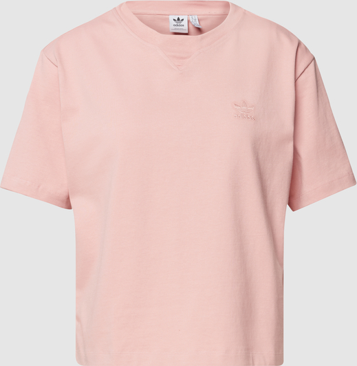Różowy t-shirt Adidas Originals z bawełny z krótkim rękawem z okrągłym dekoltem