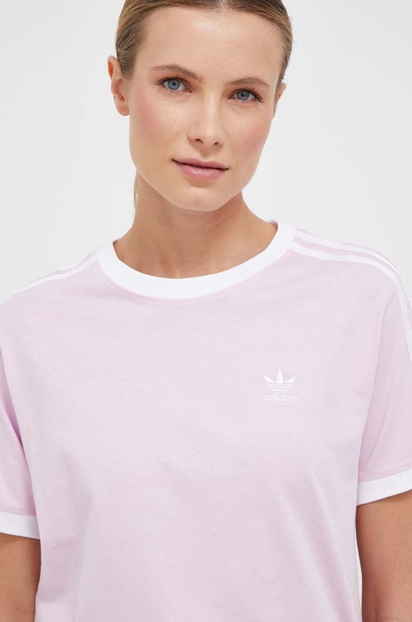 Różowy t-shirt Adidas Originals z dzianiny w sportowym stylu z krótkim rękawem