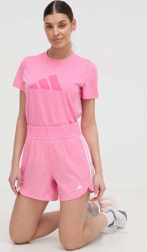 Różowy t-shirt Adidas Performance w sportowym stylu z krótkim rękawem