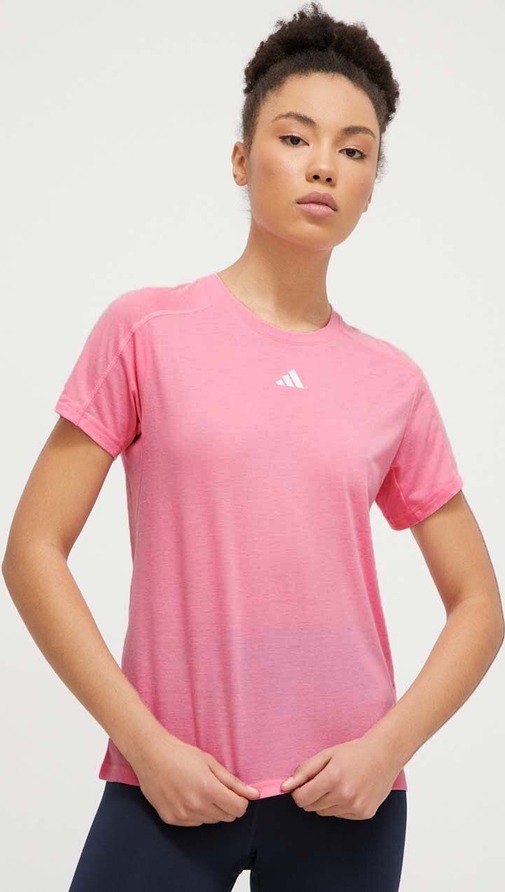 Różowy t-shirt Adidas Performance w sportowym stylu z krótkim rękawem z okrągłym dekoltem