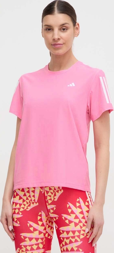 Różowy t-shirt Adidas Performance w sportowym stylu z okrągłym dekoltem