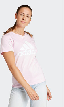 Różowy t-shirt Adidas w sportowym stylu z okrągłym dekoltem z krótkim rękawem