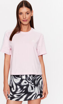 Różowy t-shirt Adidas z dżerseju