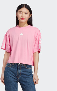 Różowy t-shirt Adidas z krótkim rękawem w sportowym stylu