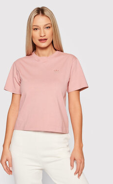 Różowy t-shirt Adidas z krótkim rękawem w stylu casual z okrągłym dekoltem