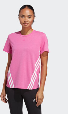 Różowy t-shirt Adidas z krótkim rękawem z okrągłym dekoltem w sportowym stylu