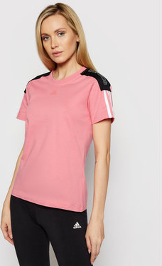 Różowy t-shirt Adidas z okrągłym dekoltem w sportowym stylu