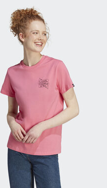 Różowy t-shirt Adidas z okrągłym dekoltem z krótkim rękawem
