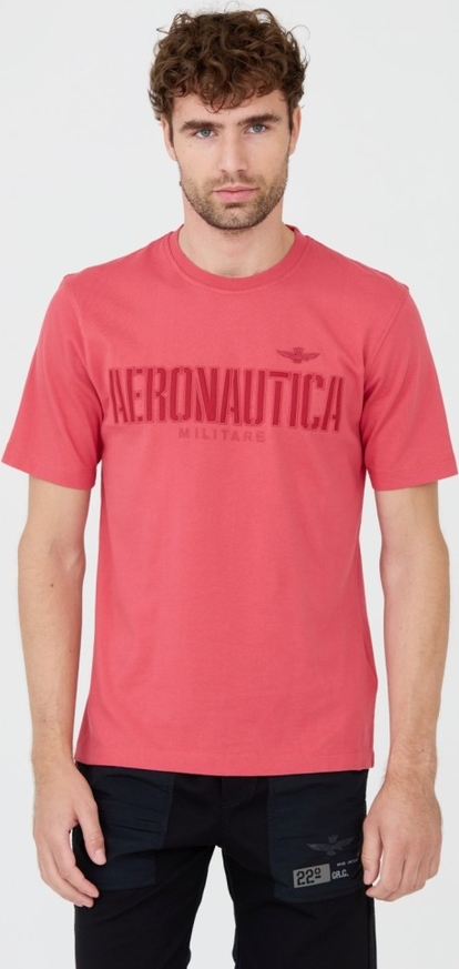 Różowy t-shirt Aeronautica Militare z krótkim rękawem w młodzieżowym stylu
