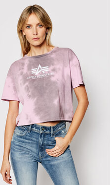 Różowy t-shirt Alpha Industries w młodzieżowym stylu z okrągłym dekoltem