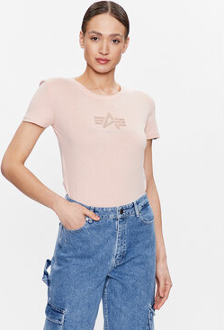 Różowy t-shirt Alpha Industries z okrągłym dekoltem w młodzieżowym stylu