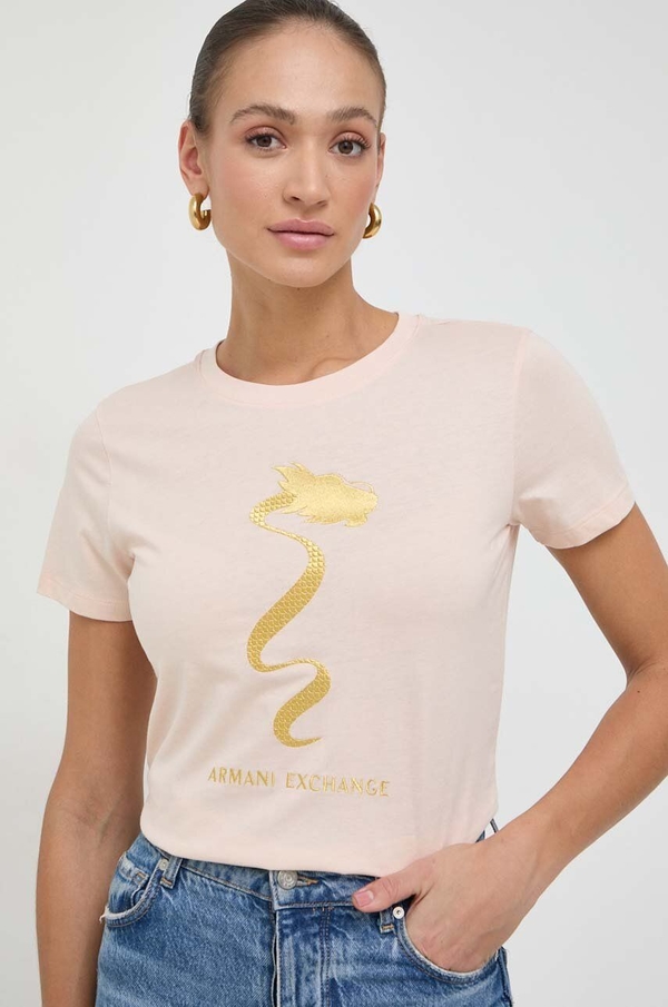 Różowy t-shirt Armani Exchange w młodzieżowym stylu