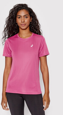 Różowy t-shirt ASICS w sportowym stylu z krótkim rękawem